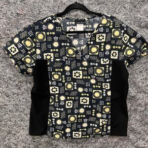 Cherokee Scrub - Women’s XL- Black Yellow Floral - Stretch Sides - Vneck